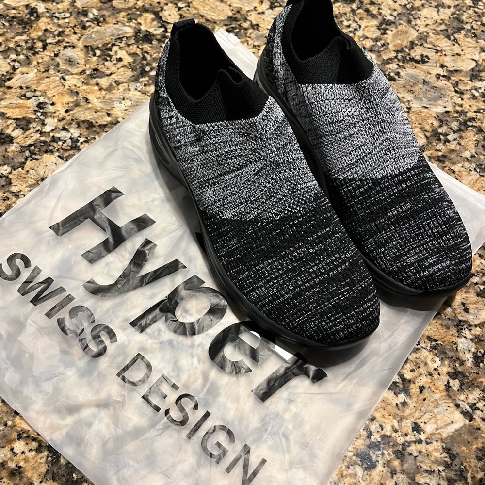 NWOT Black and Gray Gradient Sneakers with Sock-Like Fit. NEVER WORN!